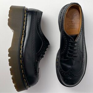 Vintage Dr. Martens MIE Black Wingtip Envy Quad Platform Steel Toe Oxfords UK 6